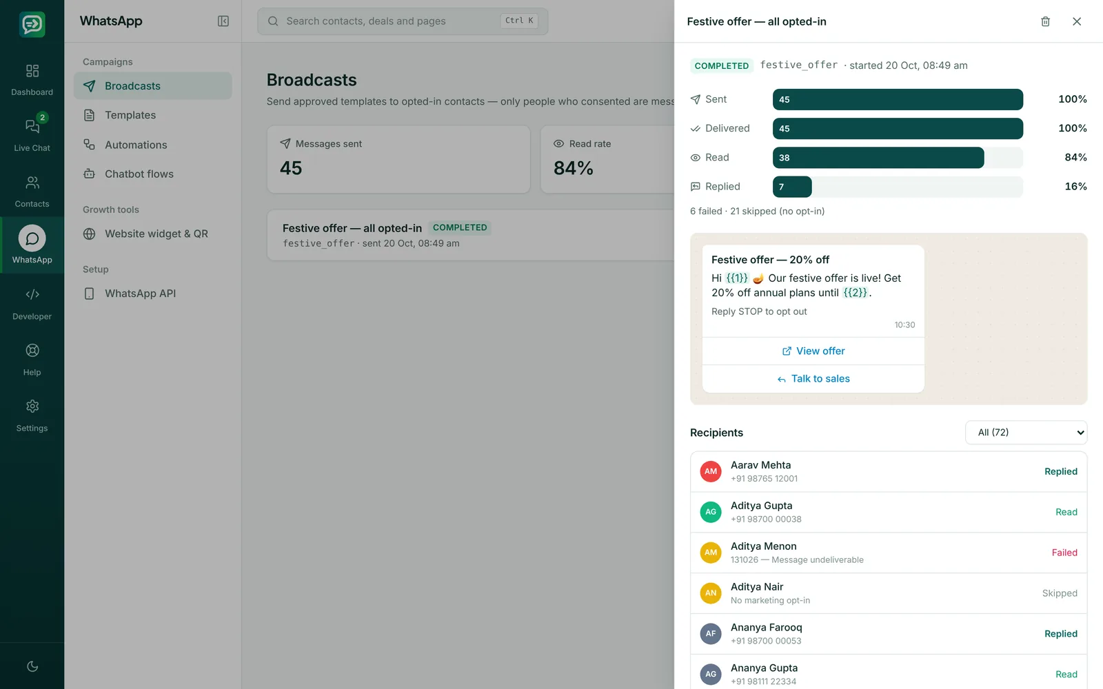 Features: Shared WhatsApp Inbox, Chatbots, Broadcasts & CRM | RelayDesk