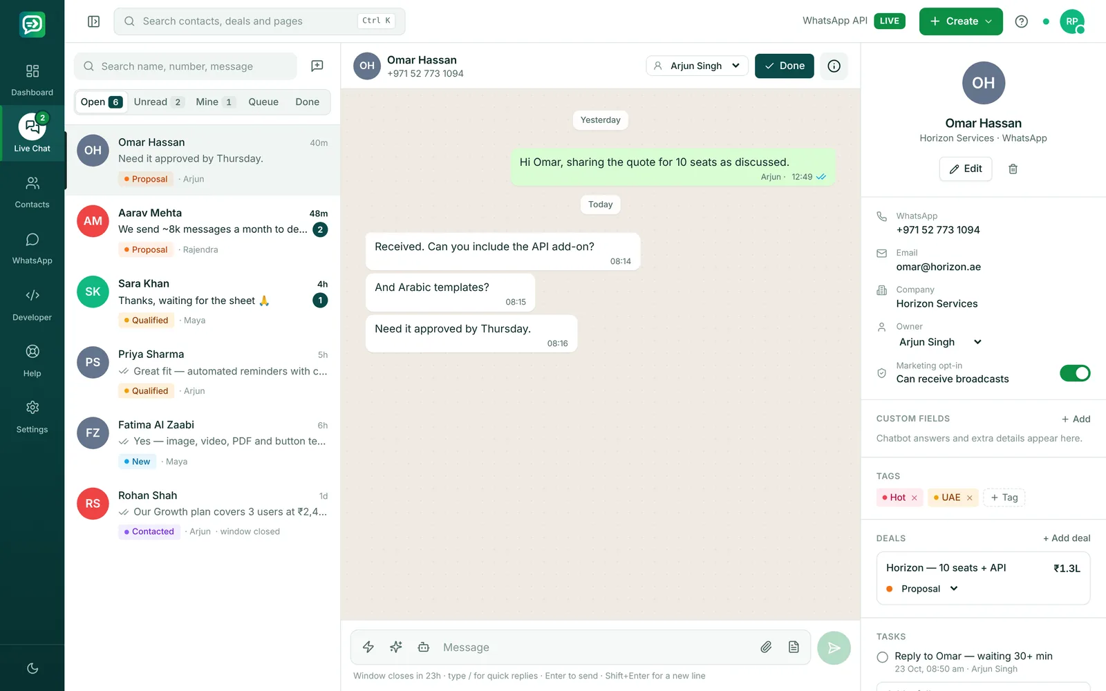 Features: Shared WhatsApp Inbox, Chatbots, Broadcasts & CRM | RelayDesk